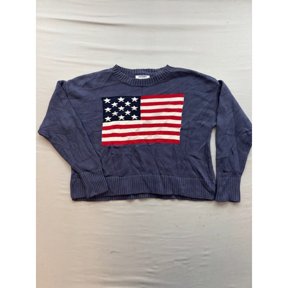 Old Navy Womens American Flag Intarsia Knit Crewneck Sweater Blue Size M